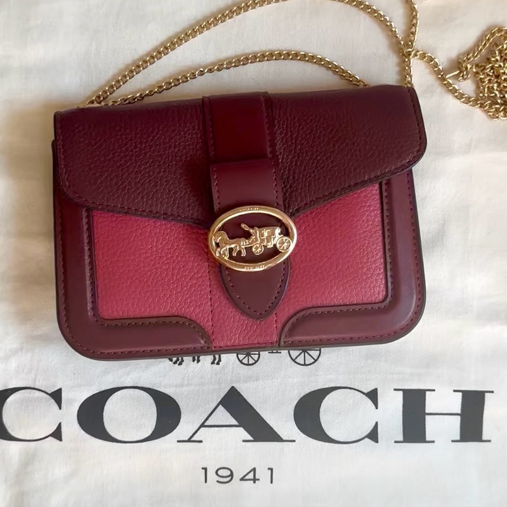 COACH NWOT Georgie Crossbody Oxblood & Wine Leather Mini Clutch Bag 7287 - Picture 3 of 17